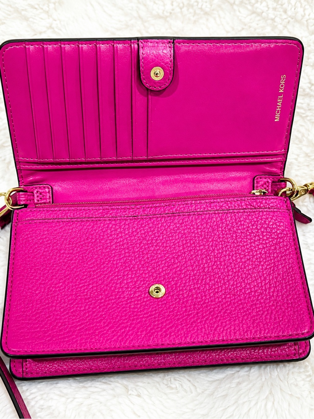 Michael Kors Pebbled Leather Wallet Crossbody Purse Pink Fuchsia - Picture 5 of 6